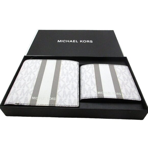 NEW! Michael Kors Men's Wallet Card Case 3 in 1 Gift box set Bright White/Grey - Picture 1 of 9
